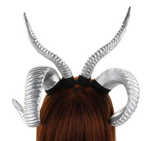 Demon horn headband in Plain Silver, showing tall upper horns and curled side horns.