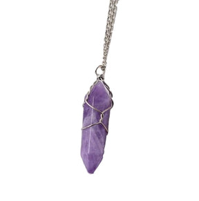 Single Wrapped Crystal Pendant - Amethyst - Necklace