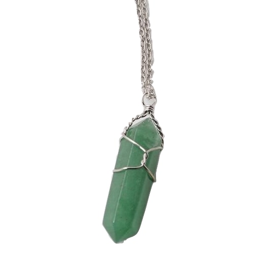 Single Wrapped Crystal Pendant - Aventurine - Necklace