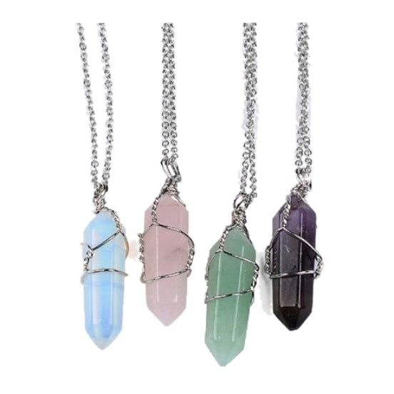 Single Wrapped Crystal Pendant - Necklace