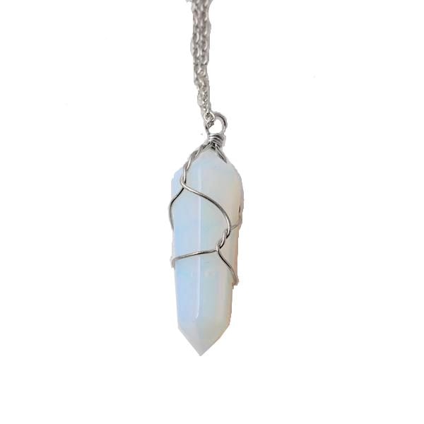 Single Wrapped Crystal Pendant - Opal - Necklace
