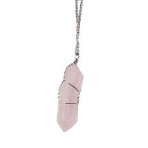 Single Wrapped Crystal Pendant - Rose Quartz - Necklace