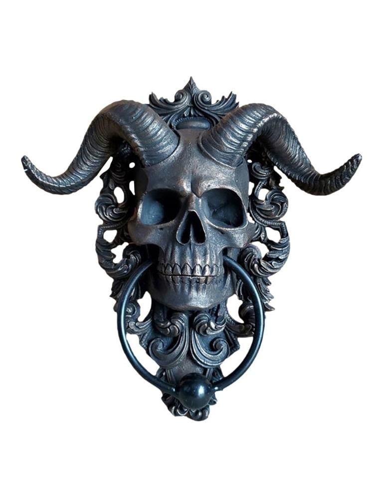Horned skull door knocker isolated front