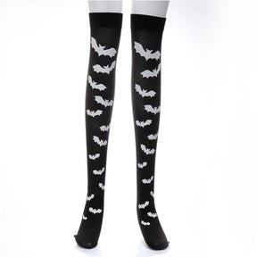 Skull Line Thigh Highs - Bats - socks