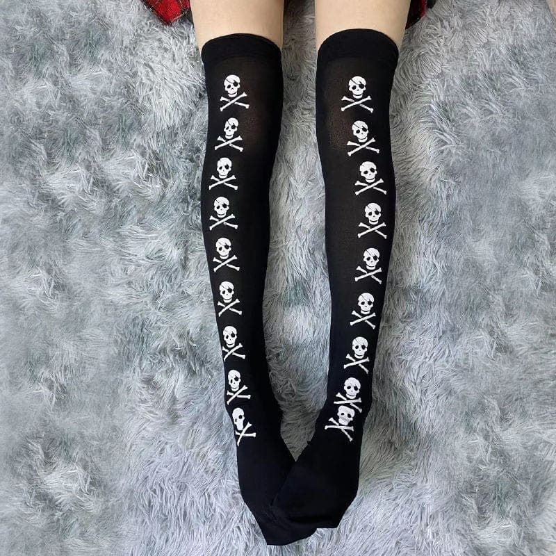 Skull Line Thigh Highs - socks