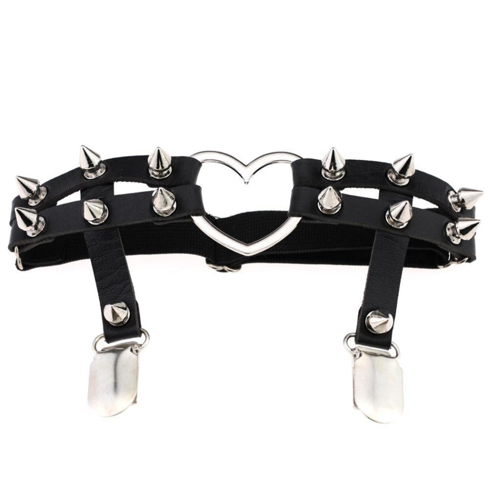 spiky garter belt punk rock edgy fashion spikes studs bdsm s&m heart stocking clips by kawaii babe