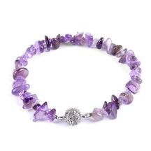 Purple amethyst chip bracelet with irregular polished beads and a sparkling silver-tone ball clasp.