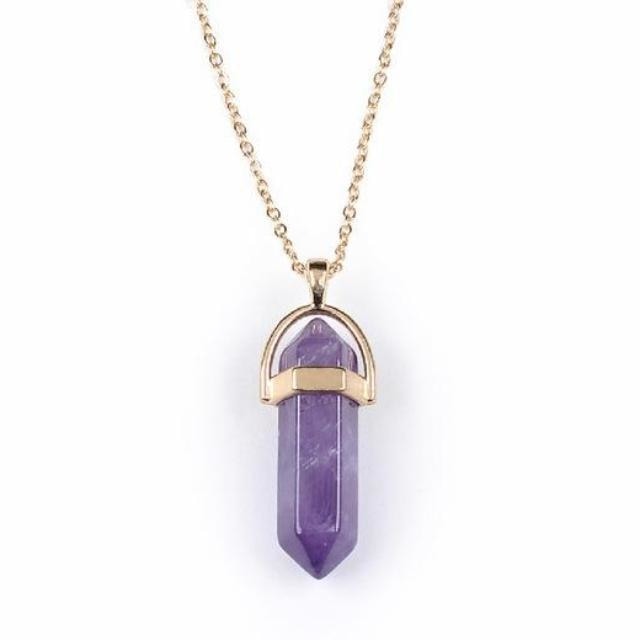 Suspended Crystal Wand Pendant - Amethyst - Necklace