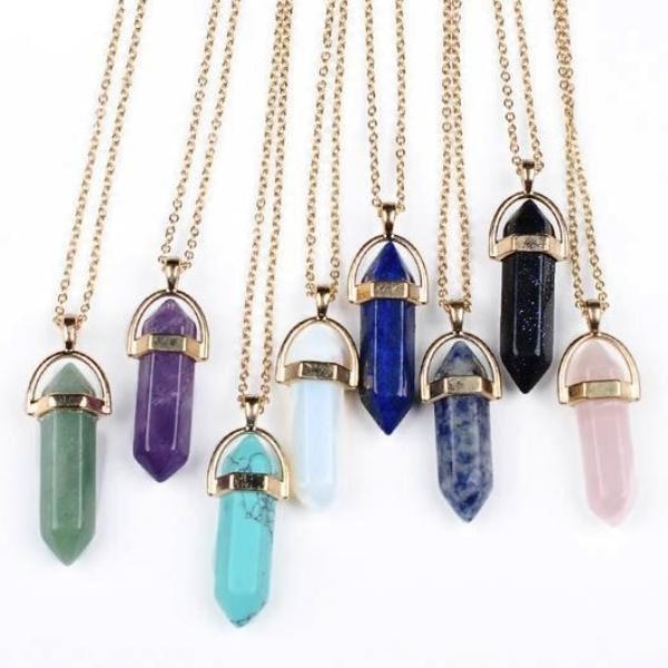 Suspended Crystal Wand Pendant - Necklace