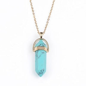 Suspended Crystal Wand Pendant - Turquoise - Necklace