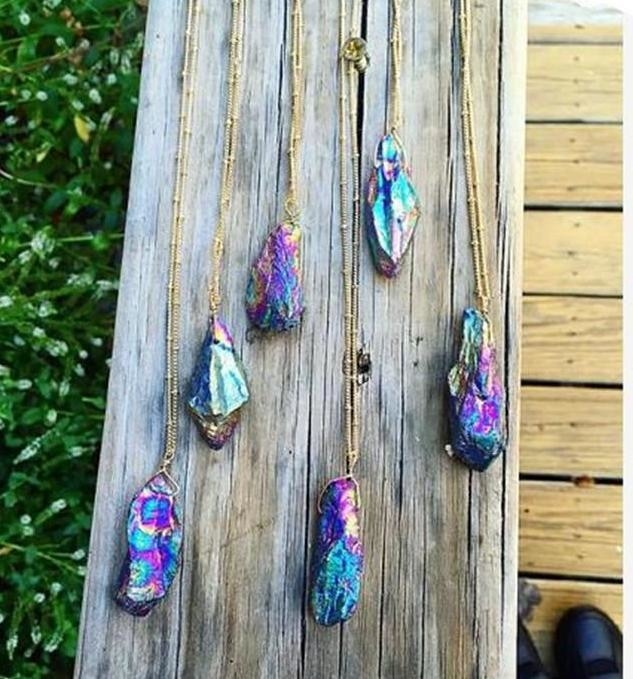 Rainbow Titanium Quartz Aura Quartz Necklace Pendant Crystal Healing Reiki Chakra Gold Jewelry Spiritual by Arcane Trail