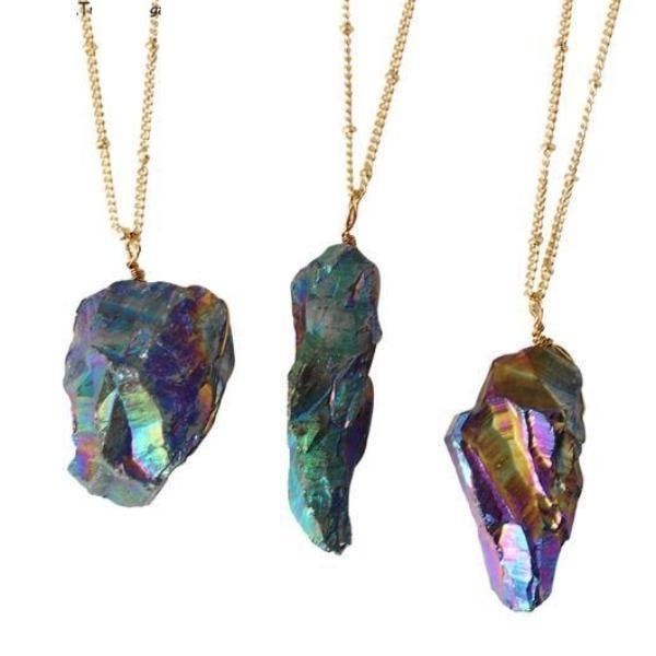 Rainbow Titanium Quartz Aura Quartz Necklace Pendant Crystal Healing Reiki Chakra Gold Jewelry Spiritual by Arcane Trail