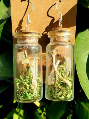 Toadstool Terrarium Jar Earrings - earrings