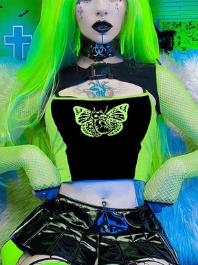 Toxic Butterfly Crop Top - S - Shirts & Tops