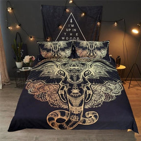 Black Tribal Elephant Mandala Bedroom Set Duvet Cover Bedspread Sheets Pillowcase Spiritual Reiki Chakra Healing Hindu Ganesha by Arcane Trail