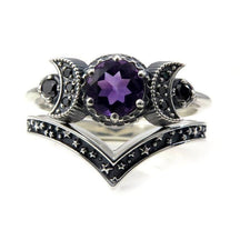 Triple Moon 2 Piece Ring Set - Purple / 6 - ring