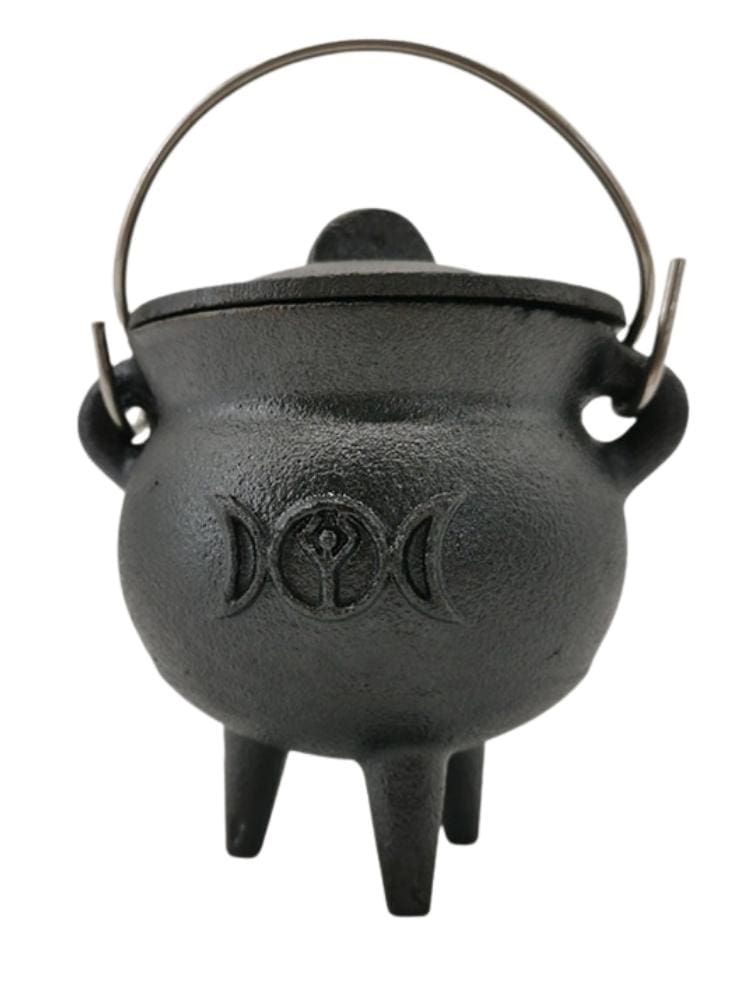 Black triple moon cauldron with lid front