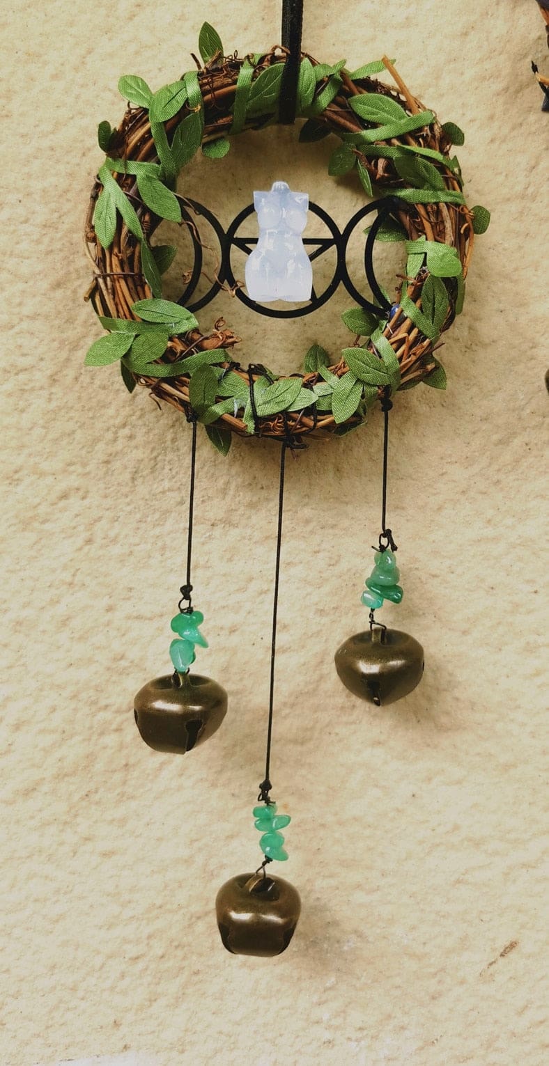 Triple Moon Goddess Chimes - Green - decor