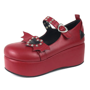 Valentine Mary Janes - Red Winged Heart / 4 - buckle, footwear, heart, heart shoes, lolita