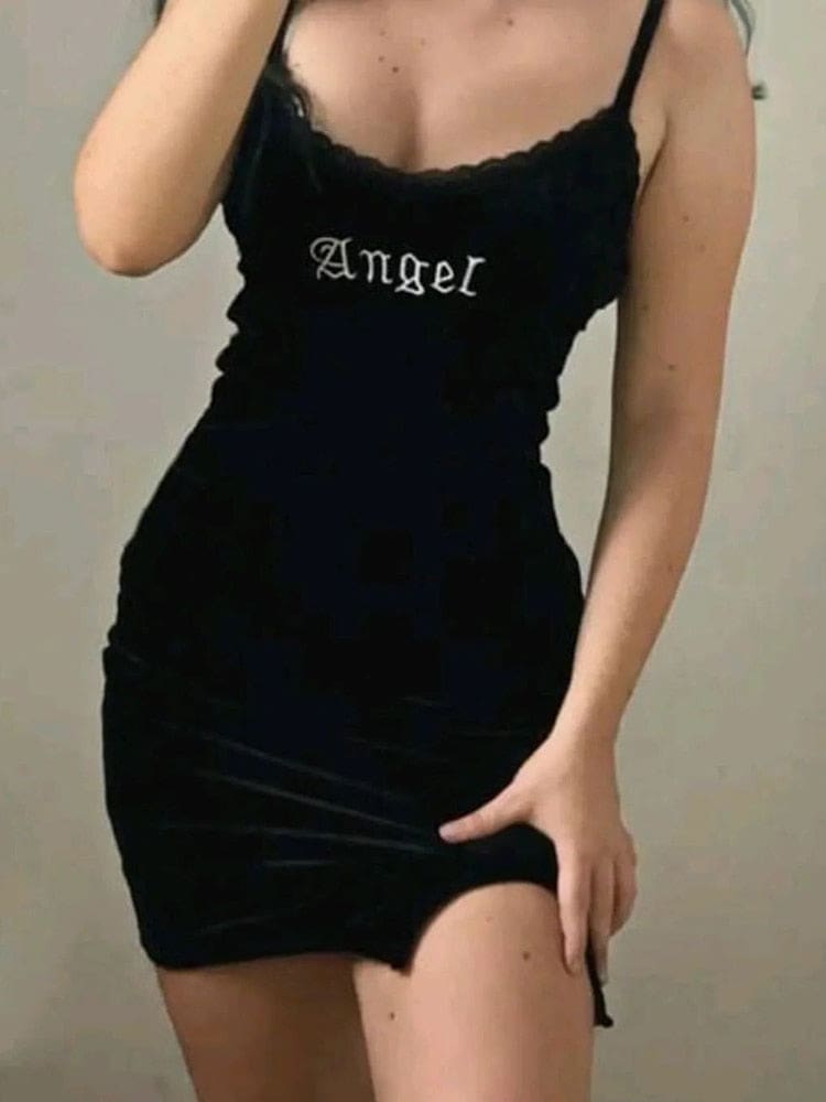 Velvet Angel Mini Dress - dress black dress, goth dresses, velour, velvet, z1 Dressers