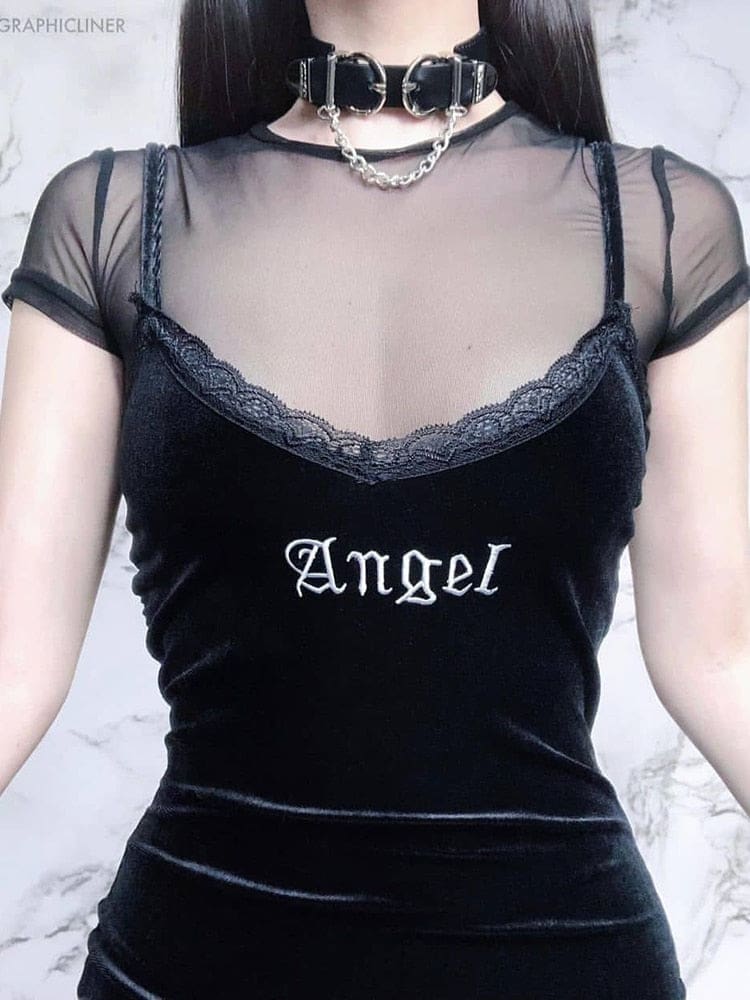 Velvet Angel Mini Dress - dress black dress, goth dresses, velour, velvet, z1 Dressers