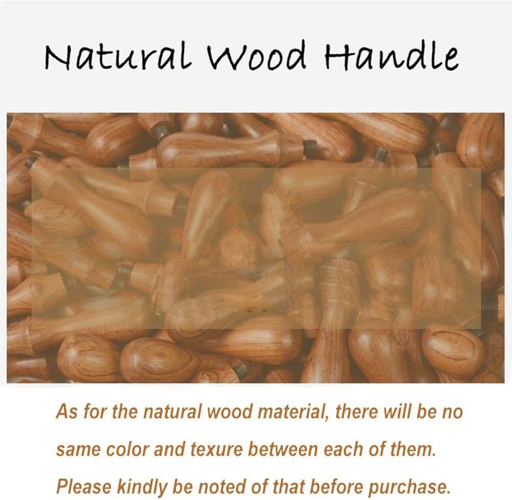Several wooden stamp handles shown together to compare natural differences in grain and brown colour.