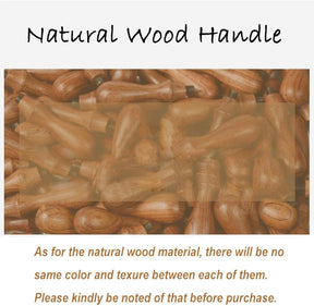 Several wooden stamp handles shown together to compare natural differences in grain and brown colour.