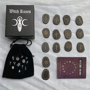 Fourteen rune tiles with blank tile and accessories