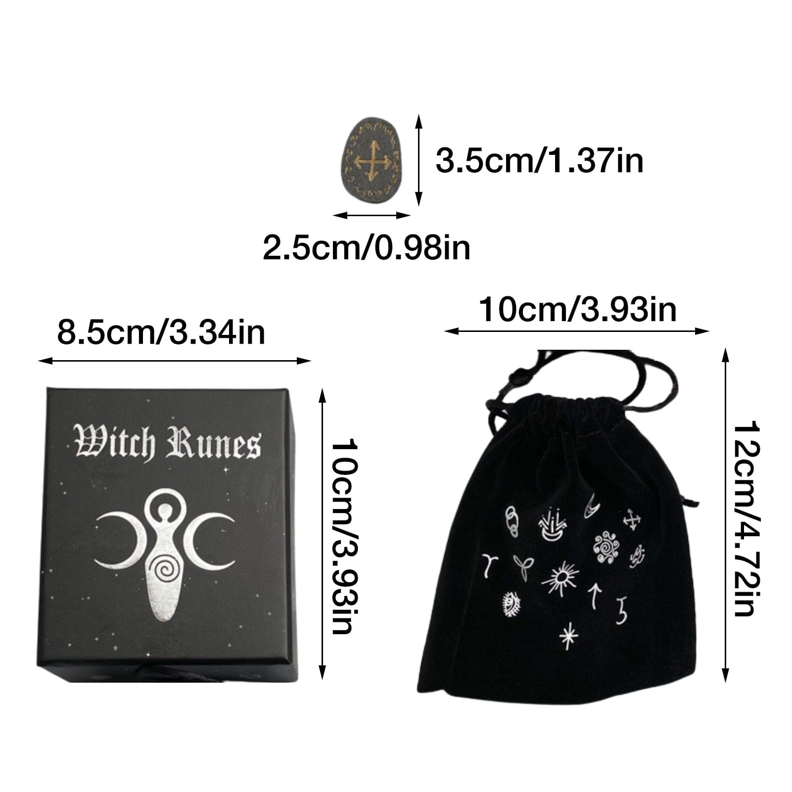 Witch rune tiles pouch and box measurement guide