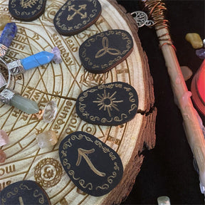 Sun wave and spiral-symbol rune tile details