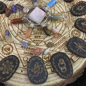 Rune symbols beside crystal display