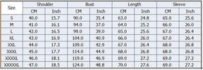Size chart for the witchcraft zip-up hoodie, with shoulder, bust, length and sleeve measurements for S through 5XL.