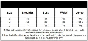 Supplier size chart image for the Witching Hour layering dress, with S, M and L shoulder, bust, waist and length measurements in centimeters.