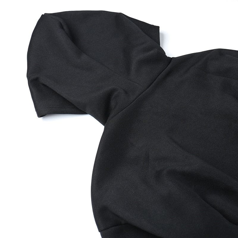 Black dress dropped shoulder detail