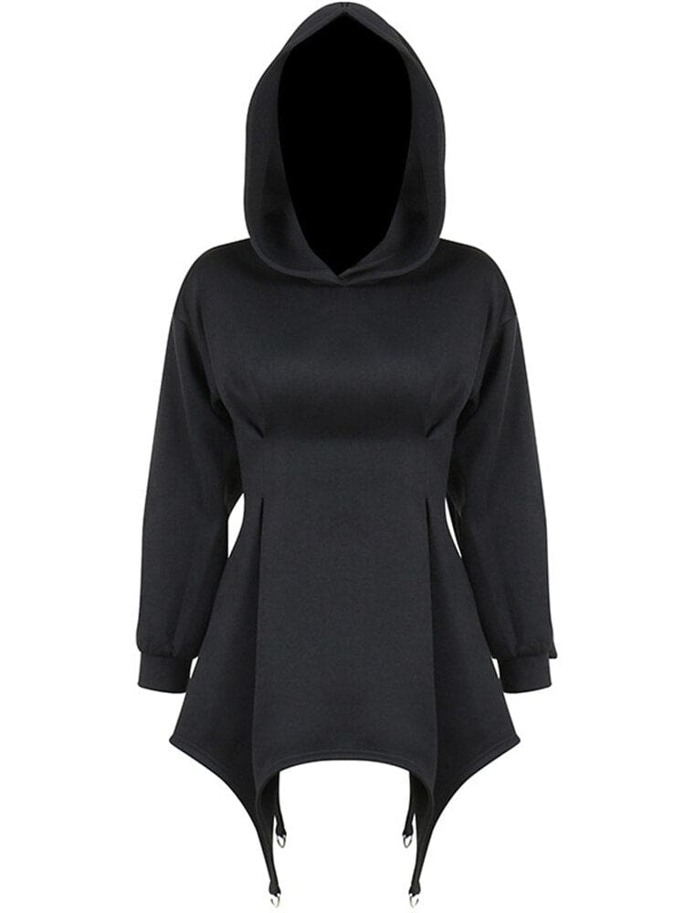 Black pointed-hem hooded dress isolated garment
