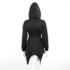 Black hooded dress mannequin back hood raised