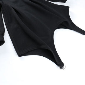 Black pointed hem fold and ring detail