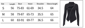 Size chart for the Witchy Ninja top, listing S, M and L length, bust, waist, shoulder and sleeve measurements.