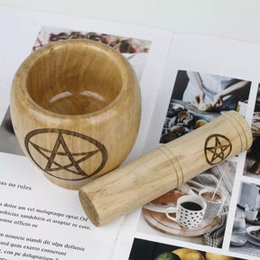 Mortar bowl opening and pestle top view