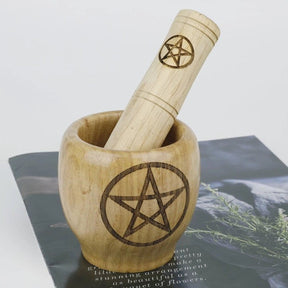 Pentagram mortar and pestle styled close-up
