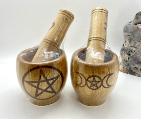 Two wrapped wooden mortar sets overhead