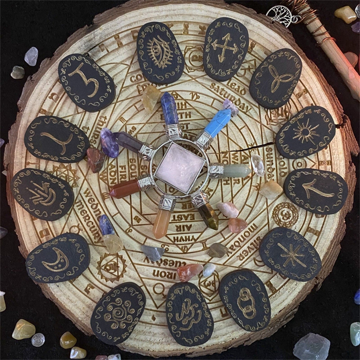 Wooden Witch Rune Set & Guide Psychic Medium Witch Pagan Tools