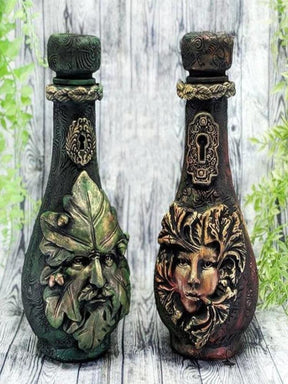 Green leaf and red woodland bottles together