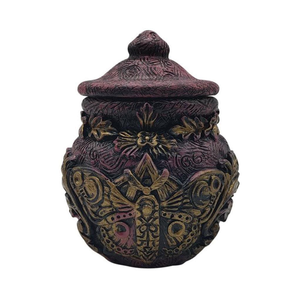 Purple moth lidded jar isolated