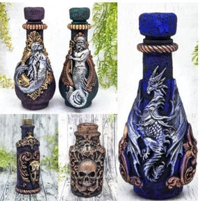 Assorted decorative bottle designs in supplier display