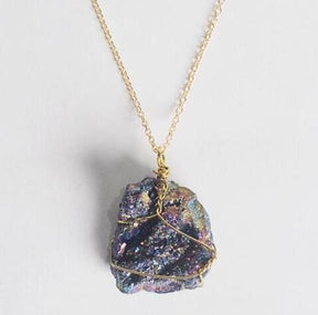 Gold Wrapped Raw Druzy Quarts Crystal Pendant necklace Spiritual Chakra Reiki Healing Jewelry by Arcane Trail