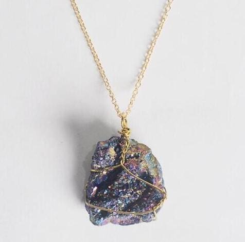 Gold Wrapped Raw Druzy Quarts Crystal Pendant necklace Spiritual Chakra Reiki Healing Jewelry by Arcane Trail